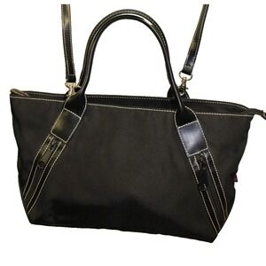 Vintage Tommy Hilfiger Women Canvas Bag Tote Black Medium 16x8x4" Zipper